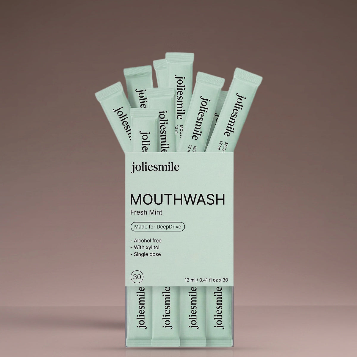 Box of 30 JolieSmile mouthwash sticks, made for DeepDrive