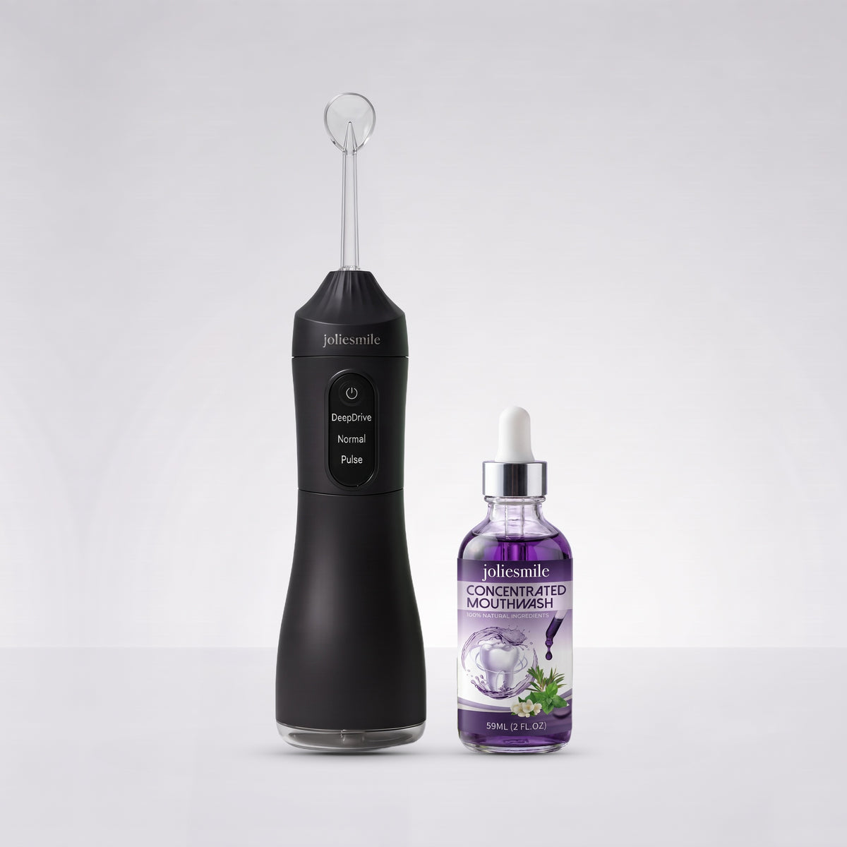 DeepDrive water flosser with 1 bottle of tea tree concentrated mouthwash