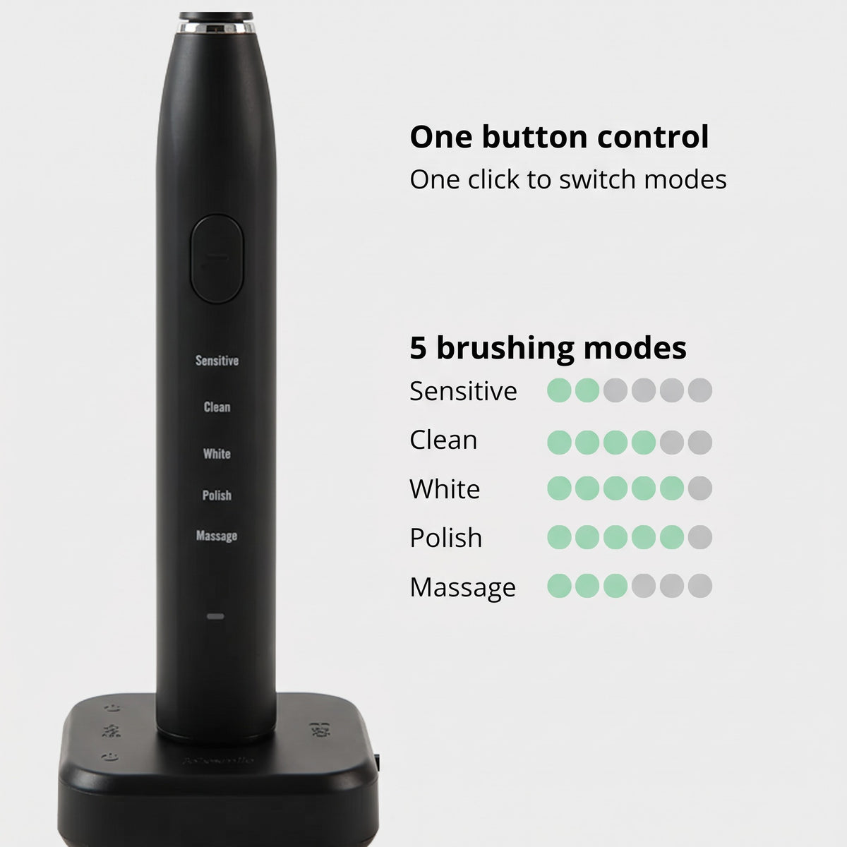 One button control and 5 brushing modes