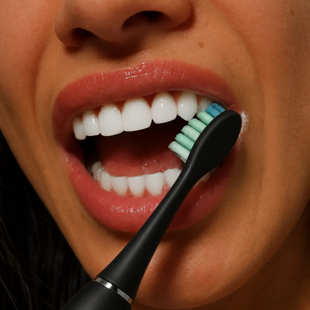 Brushing with the black sonic toothbrush